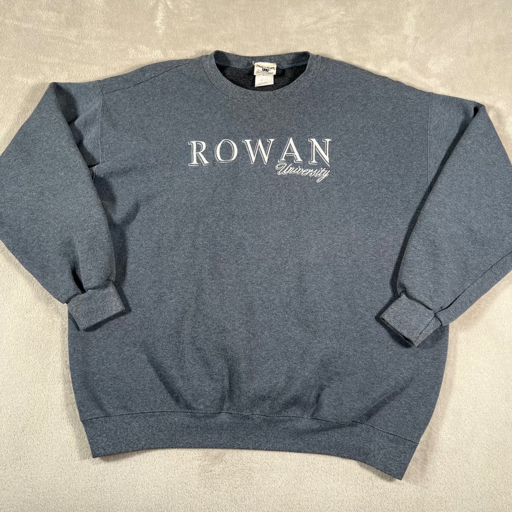 Vintage 90s Rowan University Sweatshirt Men's Large Gray Crewneck Embroidered